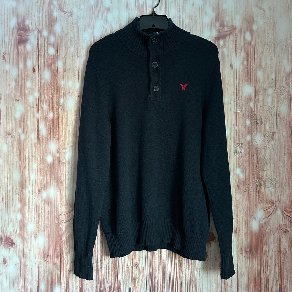 American Eagle Navy Blue Athletic Fit Quarter Zip Mock Turtle Neck Sweater Sz L